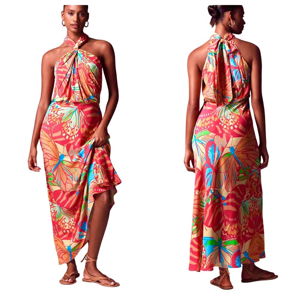 BI-nk Elainne Halter Maxi Dress from Anthropologie. Vibrant tropical size XL NWT